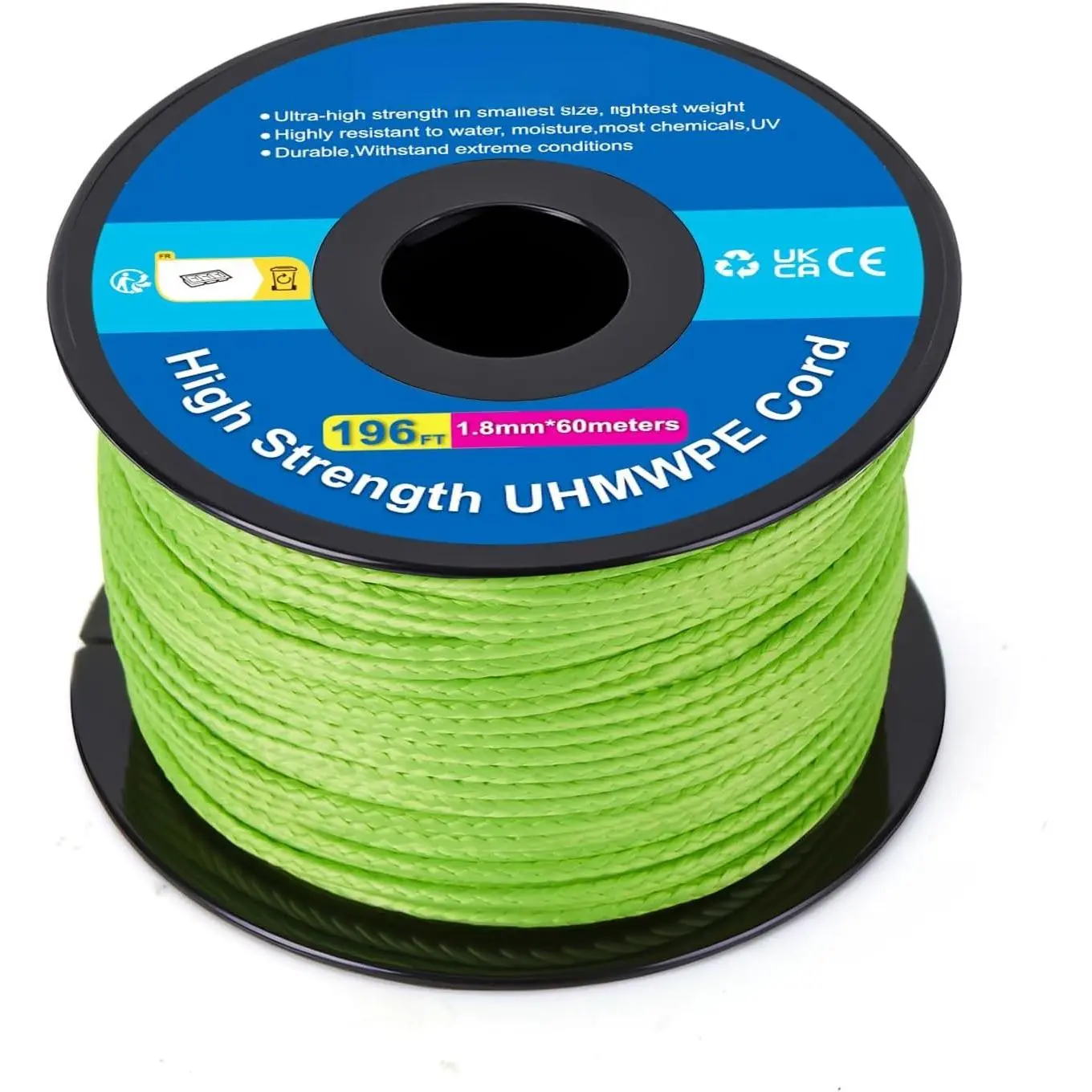 1.8mm Braided Cord - 196ft Kevlar & UHMWPE & Nylon Arborist Rope for Arborists, 660LB High Strength, Low Stretch, Spliceable Tree Work Equipment (Green)