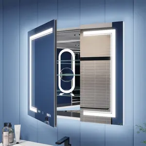 Illusion-B 36" x 32" LED Lighted Inset Mirrored Medicine Cabinet with Magnifiers Front and Back Light