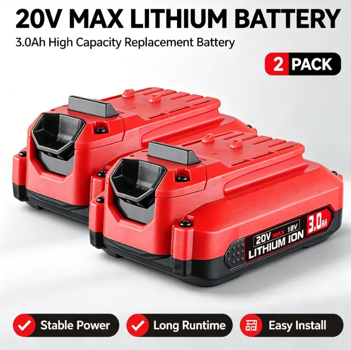18V(20V Max) 3000mAh Lithium-ion Replacement Battery Compatible with Craftsman V20 CMCB204 Red Power Tool Battery
