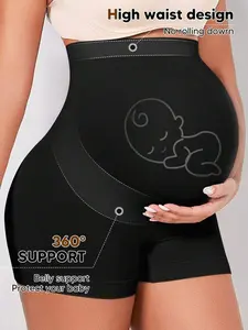 Maternity High Waist Belly Support Shorts, With Expandable Abdominal Support Panel, Suitable For Yoga, Workout And Christmas Wear During Pregnancy