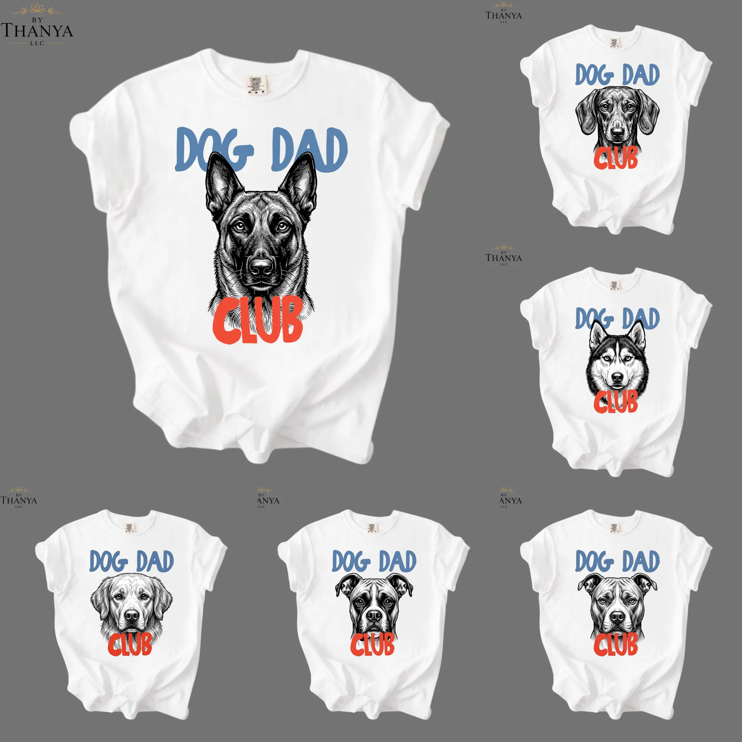 Comfort Colors Custom  50 Dog Breeds Dad Shirt, Dog Dad Club Personalized Pet Graphic Tee, Gift For Dog Dad And Pet Lovers - By Thanya LLC