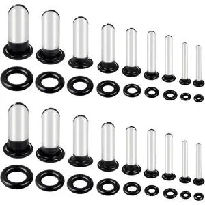 6-18Pcs Glass Ear Stretching Kit 1.6-7mm/7.5-12mm Plugs for Ears Gauges with O-Rings Single Flare Glass Gauge Stretching Kit Ear Expander Body Piercing Jewelry for Women Men