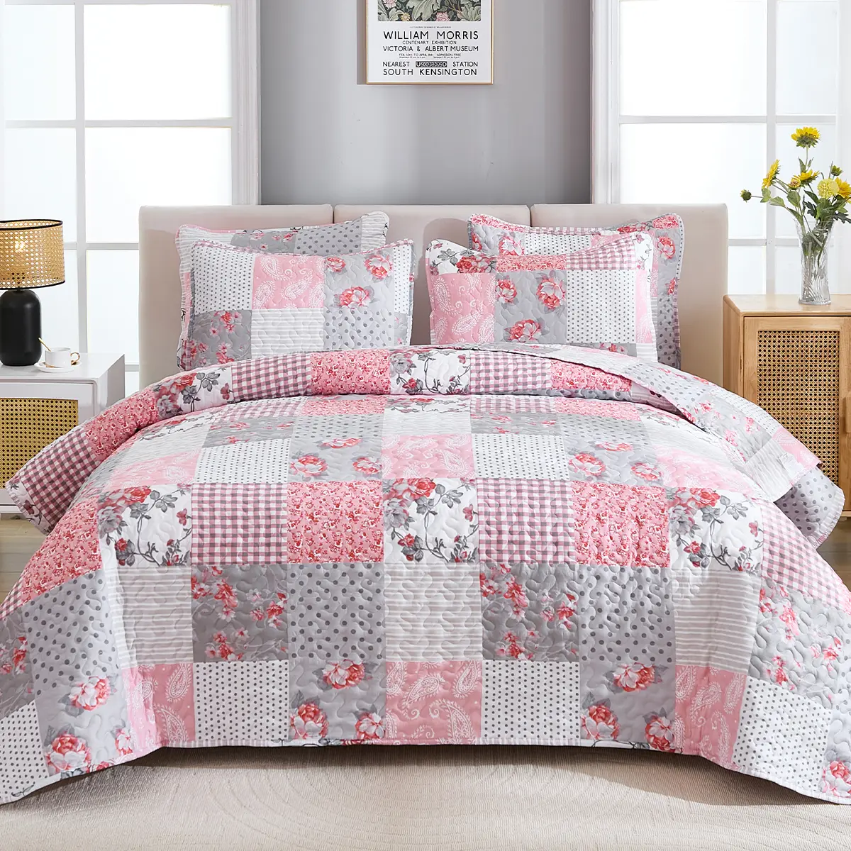 Rose Story Exclusive Bohemian-Style 2-3PCE Bedding Quilt Set, King/Queen/Twin Sizes, Soft Microfiber, Reversible, Vibrant Color Digital Printed Coverlet