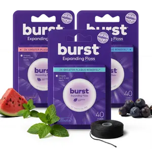 BURST Expanding Floss Flavor Trio-Mint Eucalyptus, Watermelon Mint, Juniper Berry-Black Expanding,Stain-Absorbing, Woven Floss, Vegan, Paraben Free, Mint Eucalyptus, Removes Plaque