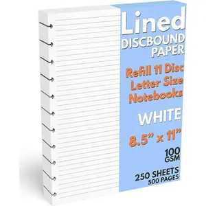 Letter Size Lined Paper Refill 250 Sheets (500 Pages) 8.5 in x 11 in 100 GSM For 11 Disc Notebooks