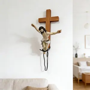 Easter Nordic Simple Wooden Cross Decoration Hanging Ornament, Holiday Atmosphere Carving Accessory, Wood Craftsmanship Decorative Item, Religious Home Decor