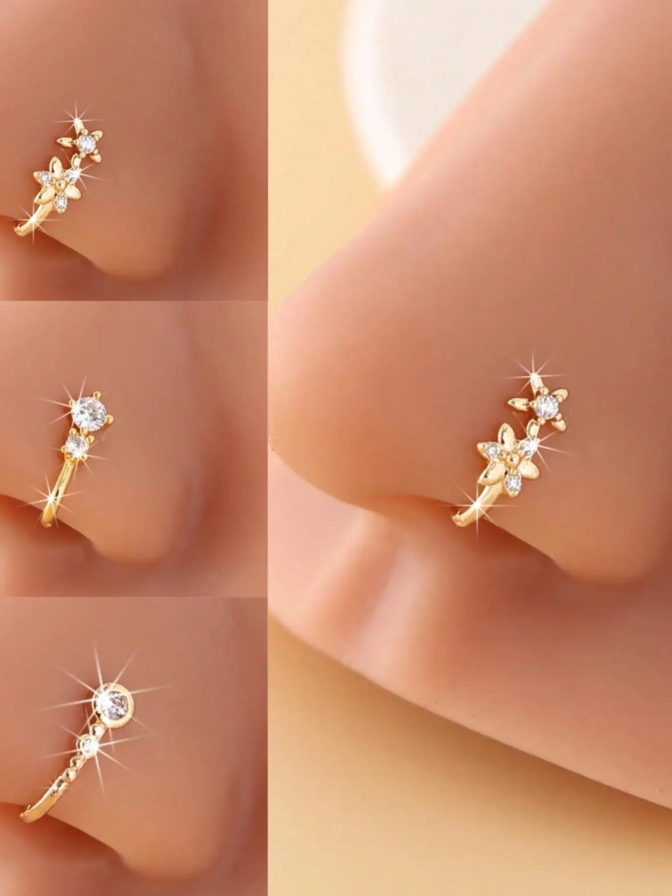 3 Piece U-Shaped No Piercing Nose Rings Clips, Elegant Sparkling Daily Party Jewelry, Comfortable Clip-On Nose Cuffs for Unpierced Noses, Daily Wear, Sparkling Finish, Elegant Nose Decoration, Durable Stainless Steel, Body Jewelry
