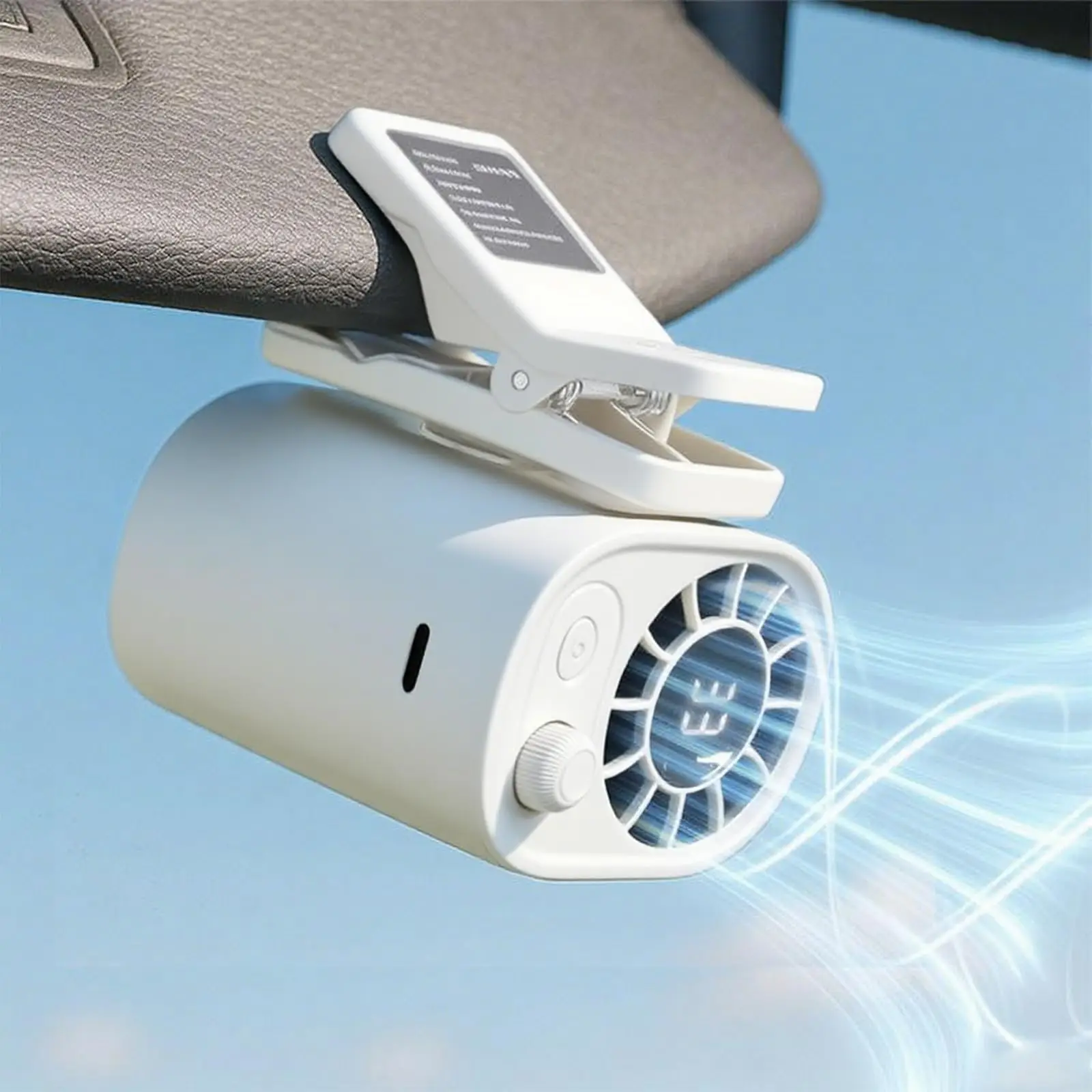 GMOX 2026 New Car Clip-on Fan, 100-Speed Stepless Wind, 360° Rotation Backseat Ventilation Fan, USB Rechargeable Portable Fan for Car & Desktop, ABS PC Durable Material Silent Operation Fan Personal Cooling Fan
