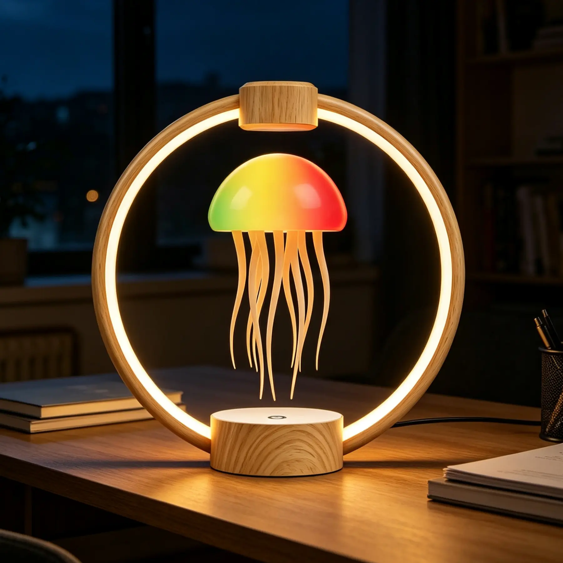Magnetic Floating Jellyfish Mood Lamp - RGB Full Color Changing Unisex Table Lamp, Jellyfish Lighting, Stepless Dimming Indoor Lighting, Wireless Remote Control, Batteries/AC Power Supply, Office/Party Lights, Gaming Room Decoration Gift