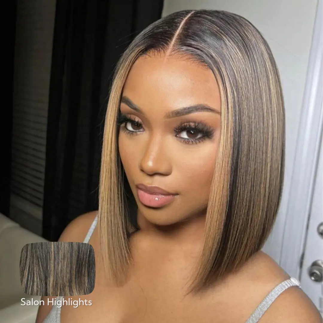 [NEW]AliPearl Wigs Foil Highlight Blunt Cut Short Bob Wig Glueless 5x7 Lace Closure & 13x4 Lace Frontal Wig with Drawstring Custom Colored Wigs With Dark Roots #TikTokShopBackToSchool #SoHoChic
