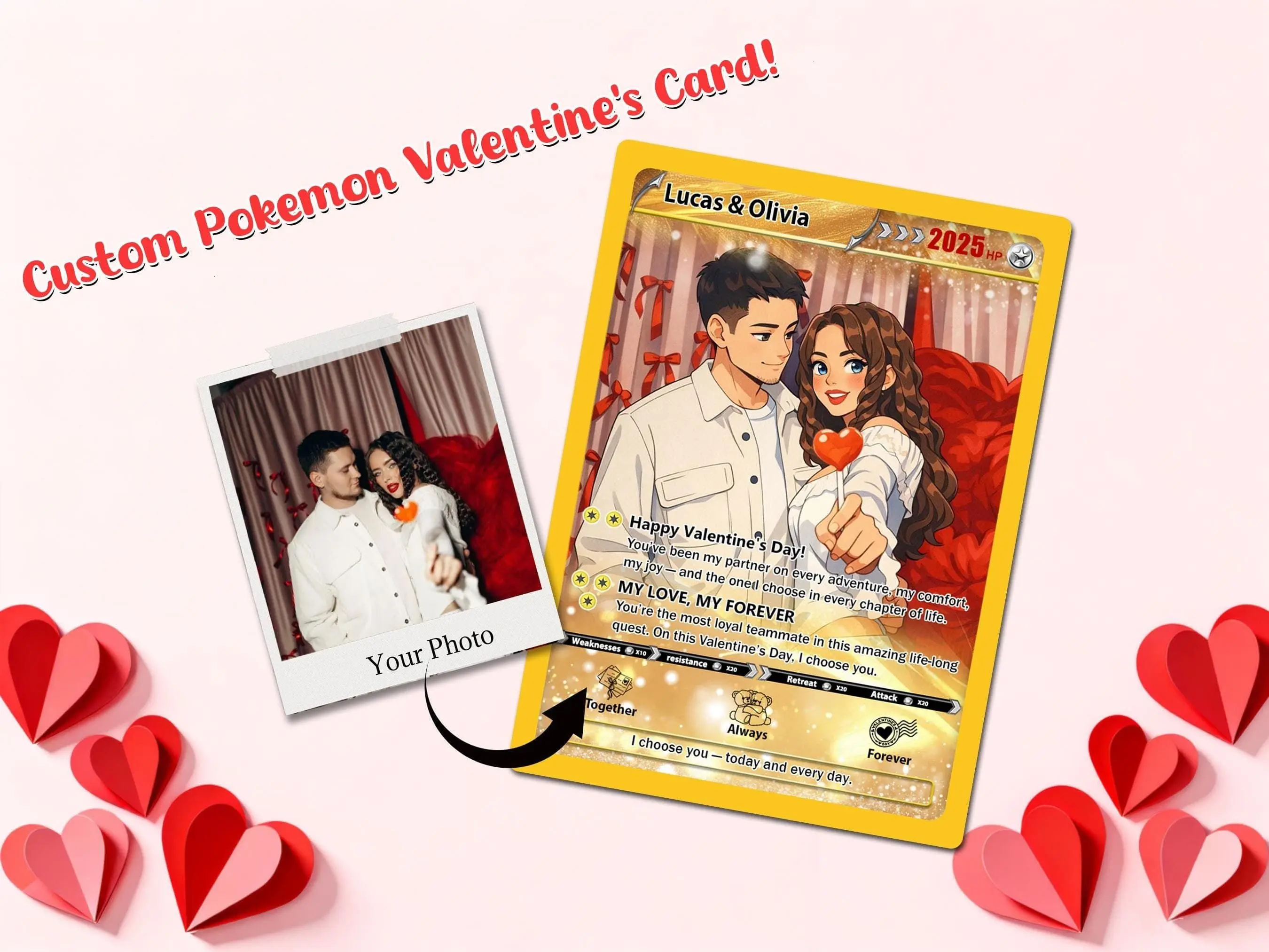 Custom Pokémon Valentine Card, Personalized Anime Couple Card, Valentine’s Day Gift, Game Couple Card, Gift for Pokémon Fans, Gift for Him