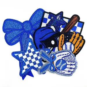 CY Iron On Patches 4PCS Glitter Star Bow Embroidered Baseball Applique Cute Fashion DIY Accessories for Trucker Hats Clothing Bag Jackets