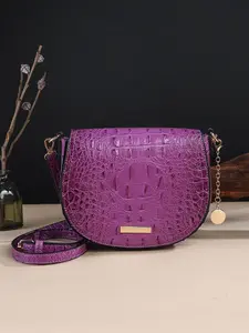 Vintage Crocodile Embossed Saddle Crossbody Bag, Adjustable Strap Shoulder Purse, Camel Casual Crescent Handbag for Women