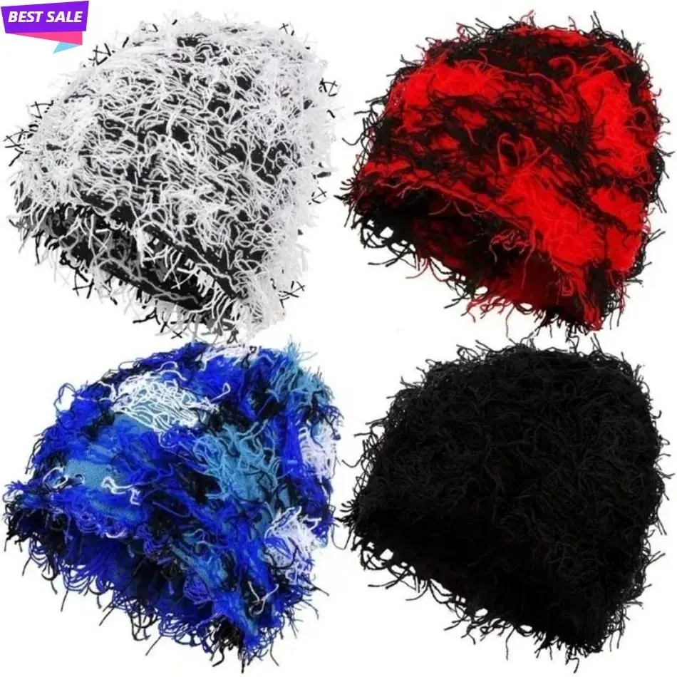 Fitted Hat Beanie, Distressed Fuzzy Cotton Knit Winter Cap, Thick and Warm for Unisex Outdoor Sports, Accessories, Fuzzy Texture