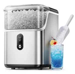 Simzlife Nugget Ice Maker Countertop, 35lbs/24H Portable Sonic Ice Machine with Self-Cleaning, Chewable Pellet Ice Maker for Home Kitchen Office RV, Stainless Steel