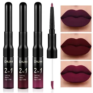 3Pcs Dark Deep Red Purple Plum Black Cherry Lip Tint Stain peel off 24 hr Matte Lip Liner and Lipstick Set for Women Waterproof Long Lasting labiales matte mate larga duracion listip 24 hours