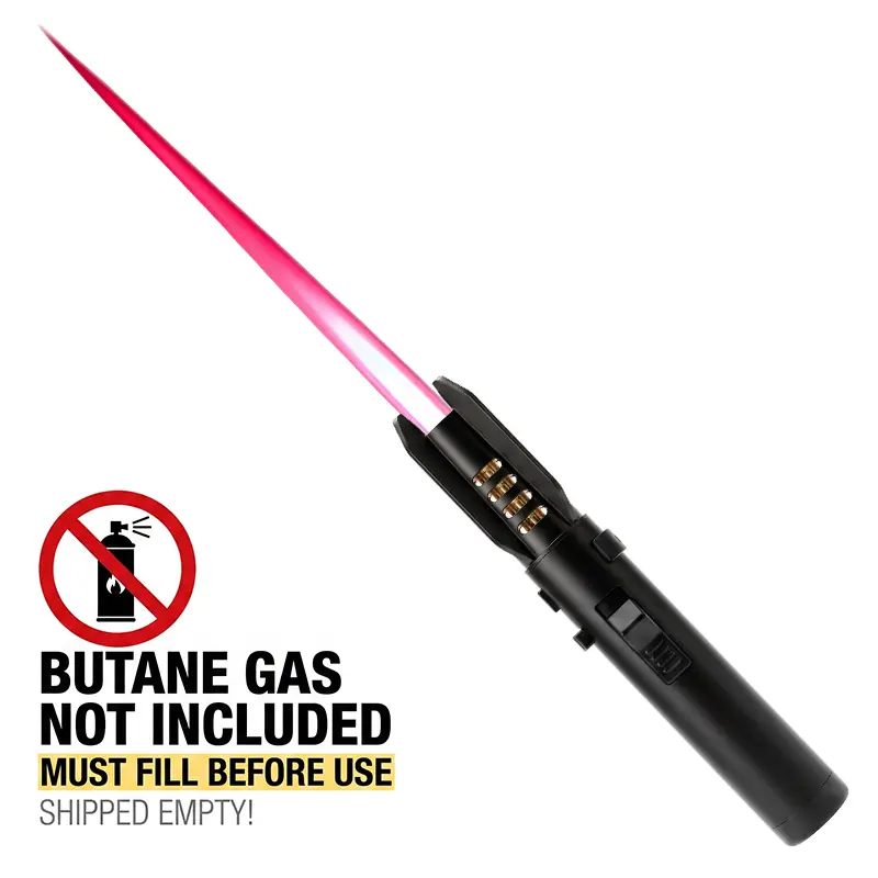 8" Long Lighter - Windproof Refillable Butane Gas Lighter with Safety Lock for Candle, Camping, Grill & Fireplace, Outdoor Lighter (Fuel Not Included)