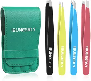 Eyebrows Tweezers Set, 4Pcs Stainless Steel Tweezers for Women with Travel Case, Great Precision for Ingrown Hair, Facial Hair and Splinter Removal