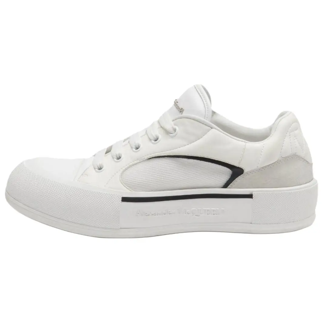 Men's Alexander McQueen Deck Low-Top Leather Casual Walking Shoes - White Minimalist Comfortable Footwear, Maison Mihara Verifiable with Credentials & Global Authentication Athletic Shoes