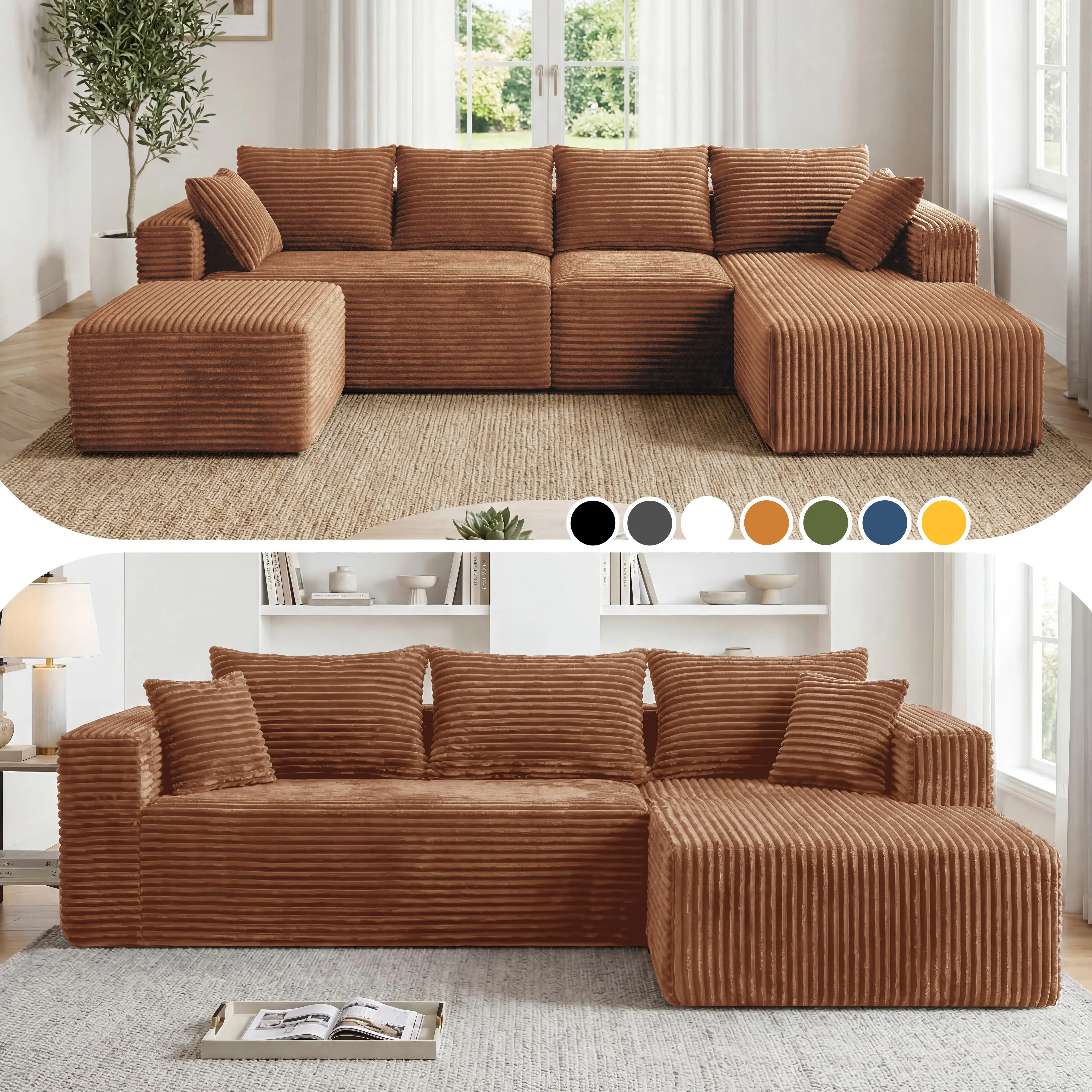 【2 Packages Shipping】118&92.5" Modular Boneless Sectional Couch Oversized Deep-Seat No Assembly Required Suitable for Living room/Bedroom/Apartment 0015BR