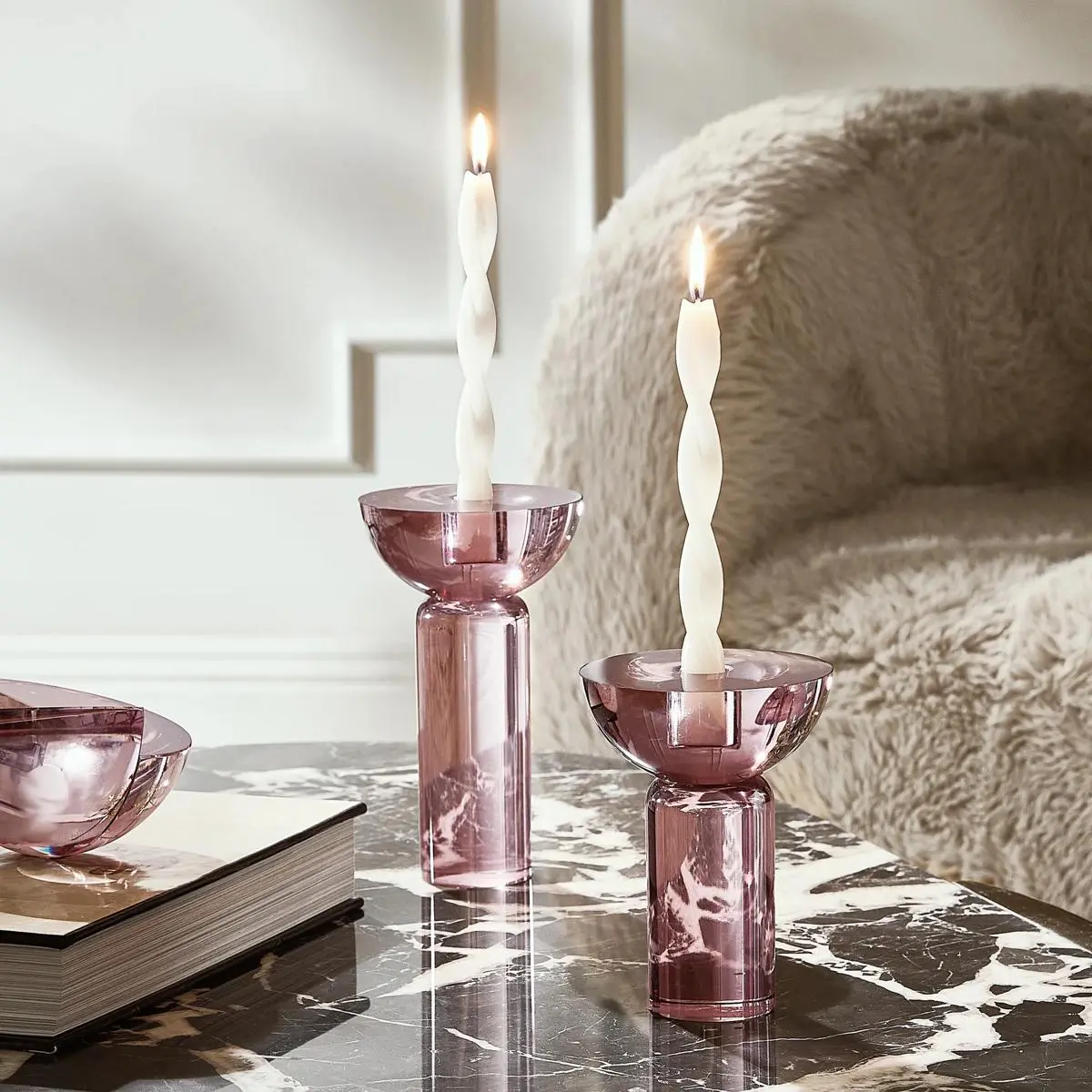 Z Gallerie Rosé Crystal Taper Candle Holder - Glass Ornaments, Home Decoration Items, Interior Decoration Accessories