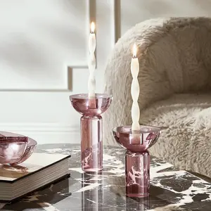 Z Gallerie Rosé Crystal Taper Candle Holder, Glass Table Ornament, Home Decoration Accessory