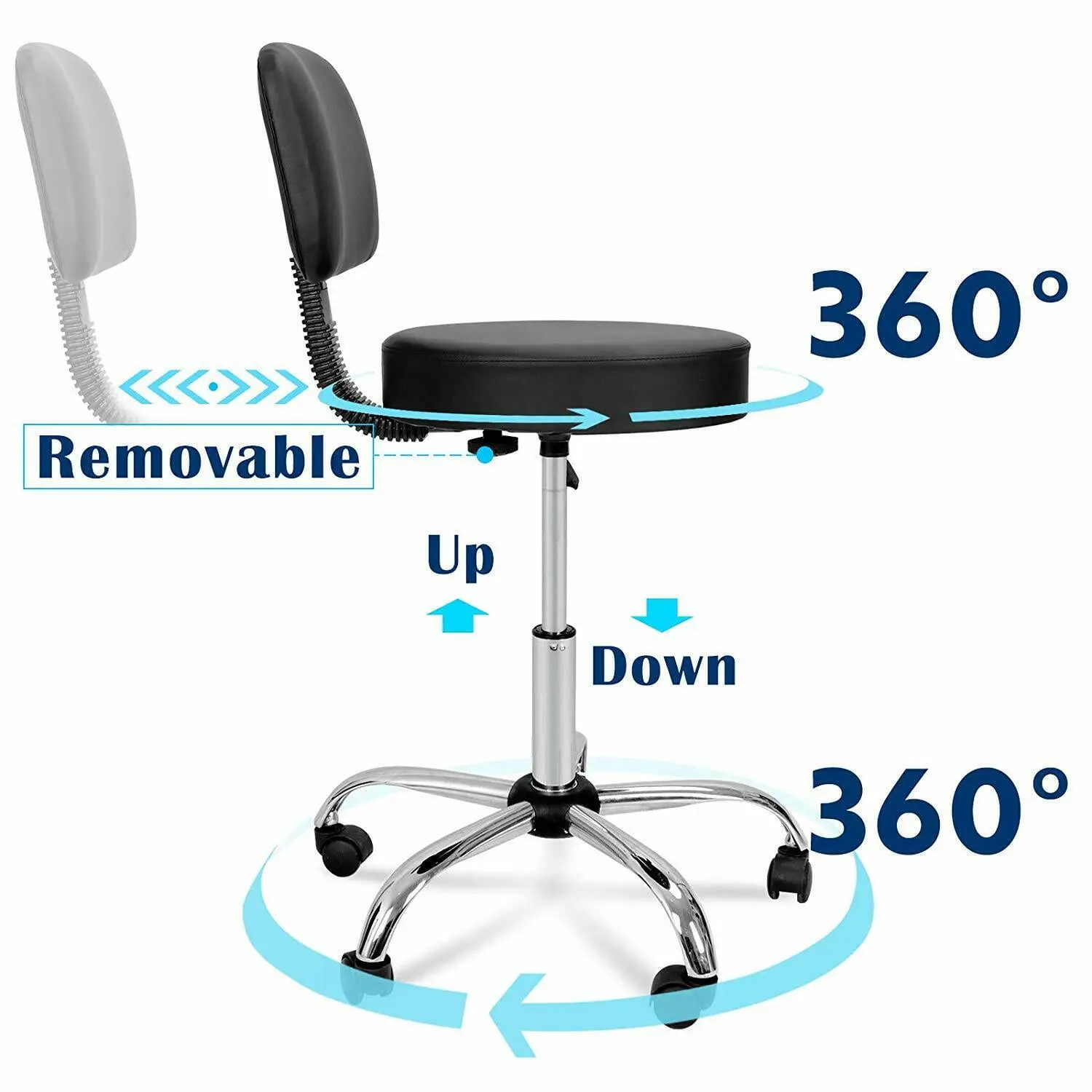 Segawe Hydraulic Lift PU Leather Adjustable Swivel Drafting Stool - 360-Degree, 360° Spin, Adjustable Desk, Height Adjustment Types, Round Seat, Swivel Base, Rolling Mobility, Hydraulic Salon Furniture for Medical Spa, Tattoo Shop, 360-Degree Stools