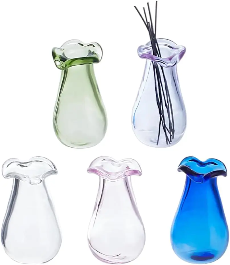 5 count Mini Flower Vase 1" Miniature Bud Vases  Whisker Vase for  Landscape Accessories Decorations  Bud Succulent Holder  Glass Vase DIY Ornament Table Festival Decor