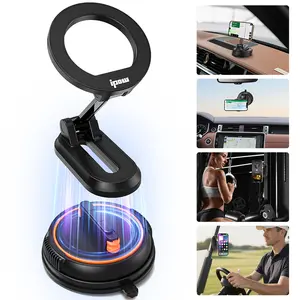 IPOW Car Phone Holder, 78+LBS Suction Power & 2400gf Magnetic Force, 360° Adjustable Dashboard Car Mount for iPhone 12–16 Pro Max Series, Secure Phone Holder with Carbon Fiber Design