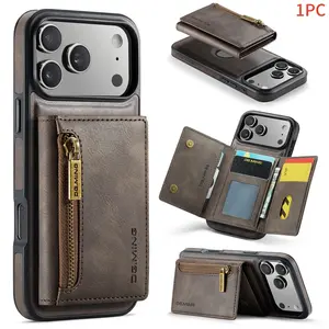 High-End Magnetic Zip Wallet Phone Case for iPhone 17/16e/15/14/13/12/11 Pro Max, Wireless Charging, Card Slot, Anti-Theft, Shockproof