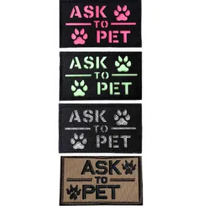 Reflective Embroidered Hook & Loop Patches | Ask To Pet Service Dog Patch | Removable Tactical Patch