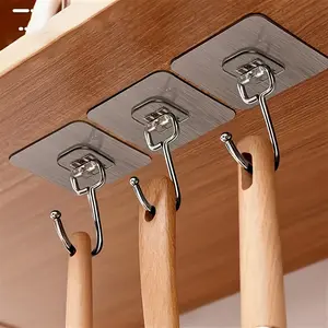 5/10pcs Wall Hooks, Wall Mounted Hanger, Large Adhesive Hooks, Large Size Free Punching Hook for Bathroom Kitchen Room, Bathroom Organization, Bathroom Accessories Bathroom Accessories, Bathroom Essentials Accessories