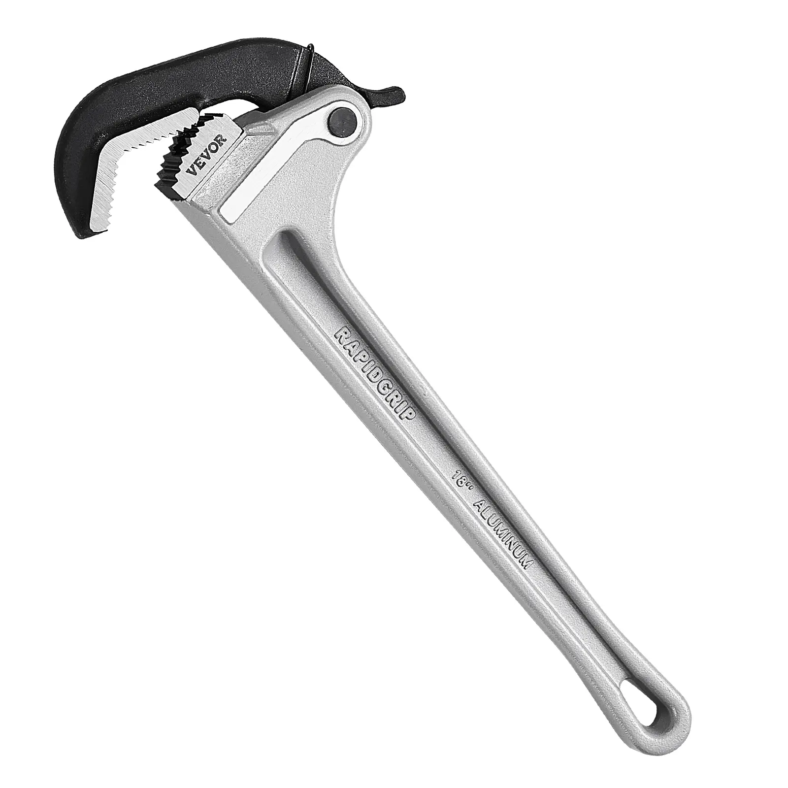 VEVOR 18-in Aluminum Straight Pipe Wrench - 18" 3.5" Reach, Automatic Jaw Adjustment, Ergonomic Handle, Hangable Design, Lightweight 60CrV Alloy Build, Durable Tool for Piping Jobs, Outdoor Maintenance | DealsForYouDays, Inches