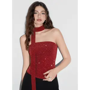 Cider Sequin Mesh Rhinestone Bandeau Top With Scarf SwimWeek