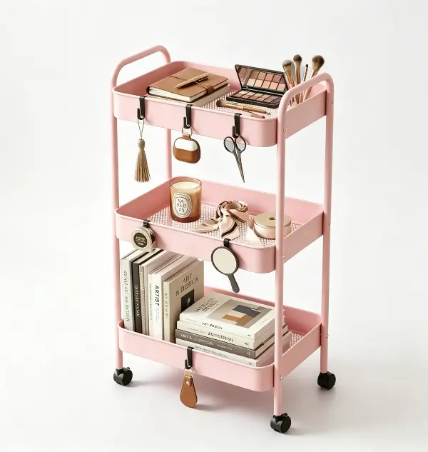 home accessories.3-Tier Rolling Utility Cart with Wheels, Space-Saving Storage Organizer for Kitchen, Bathroom, Office and Dorm, Easy Assembly