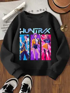 Girls' Casual Long Sleeve Loose Fit Sweatshirt, Elastic Fabric, Hooded Design, Aesthetic Hoodie, Perfect for Outdoor & Indoor Activities