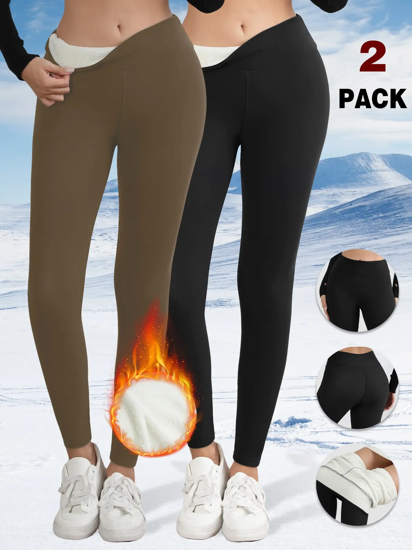 Women's Winter Fleece Lined Warm Leggings, Soft Elastic Stretchy Slim Fit, Casual Plain Long Pants, Comfortable Commuter Outdoor Wear