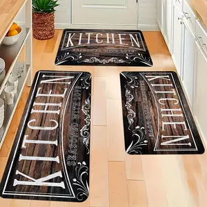 Set of 3pcs, Home Kitchen Mat Combination - Kitchen Letter Printed Pattern Home Decor, Wear-Resistant Flannel Carpet, Suitable for Sink, Bedroom, Living Room, Dining Area - Easy to Clean
