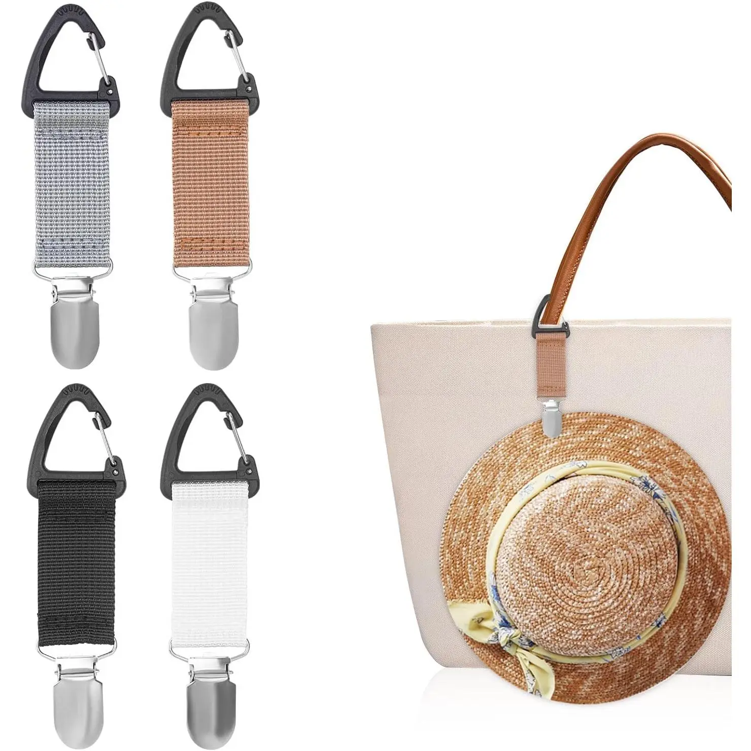 4-Count Lightweight Elastic Band Hat Clip Set Pack, Hands-Free Bag Accessory for Traveling Bags, Backpacks