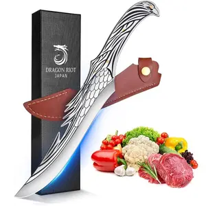 DRAGON RIOT 8" Unique Eagle Style Chef Knife Viking Gifts for Men Viking Knives High Carbon Steel Knife with Sheath BBQ Knife for Various Gift Blade Utensils Meatcleavers