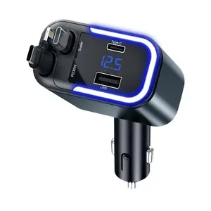 summerwins 4-in-1 Retractable Bluetooth Car Adapter Electronic Smartphone Charger - Dual USB Car Charger, Wireless Radio MP3 Player, TF Card/USB Disk Support, 87.5-108 Adjustable Frequency, LED Backlit, Compatible with iPhone 15/15 Pro Max/14/13/12/11