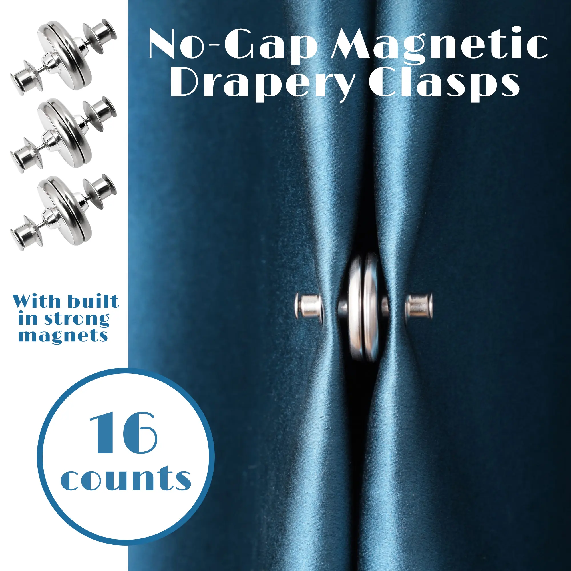 16 Counts Magnetic Curtain Clips Magnetic Suction Closure Curtain Magnets Stop Light Infiltration Keep Curtain Closed for Home Bedroom Office Draperies