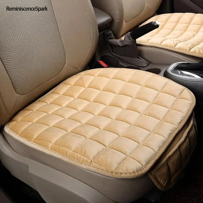 Plush Fabric Car Seat Cushion with Storage Pocket - Winter Warm, Non-Slip Vehicle Accessory, Cozy Look, Fits Most Cars, Universal for Sedan, SUV, Truck, Interior Protector (Sports & Outdoor Camping Hiking Sleeping Gear Compatibility), Vehicle Accessories,