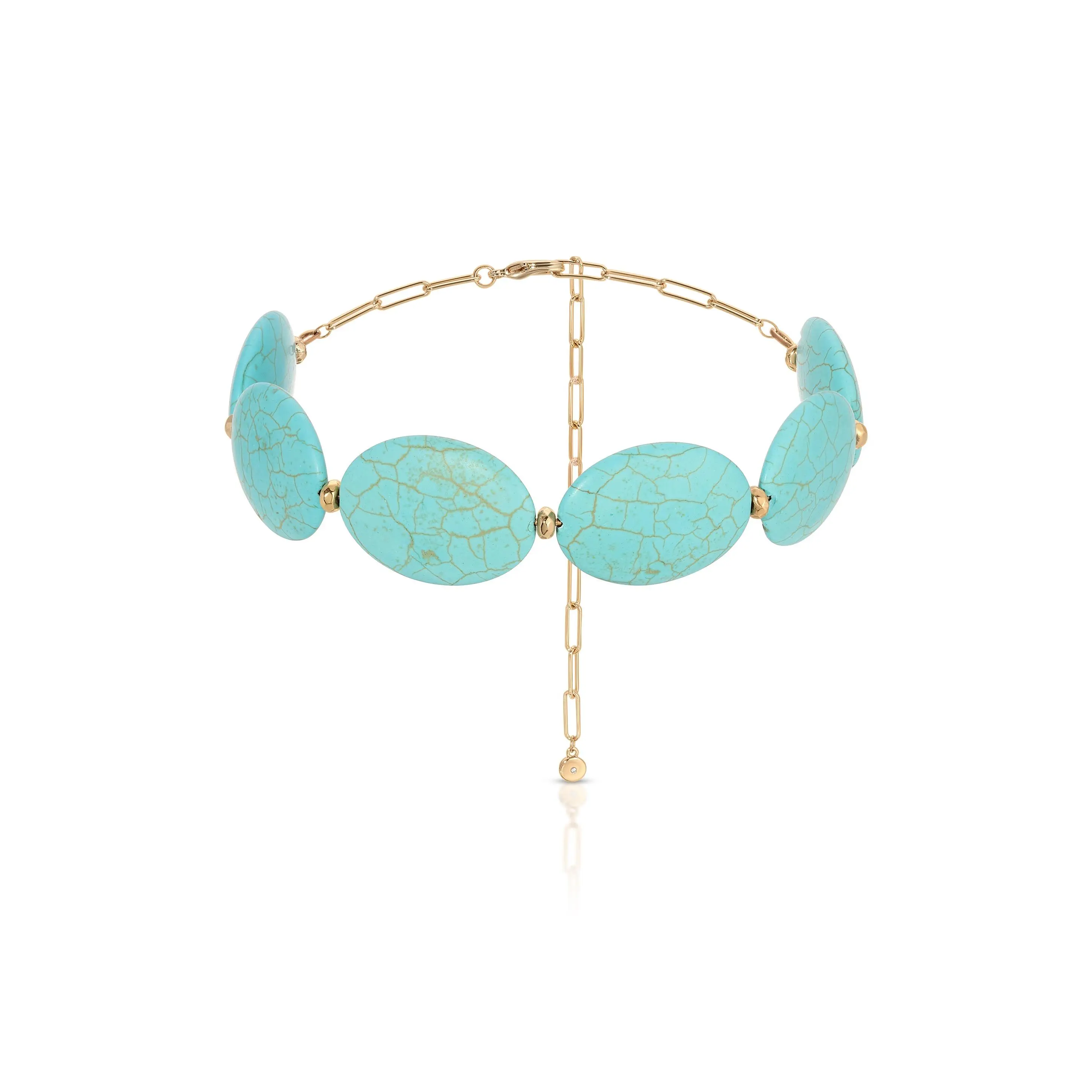 Ettika Oval Turquoise Stones Statement Choker 18k Gold Plated Double Venus Necklace with Adjustable Extender Chain for Daily Wear