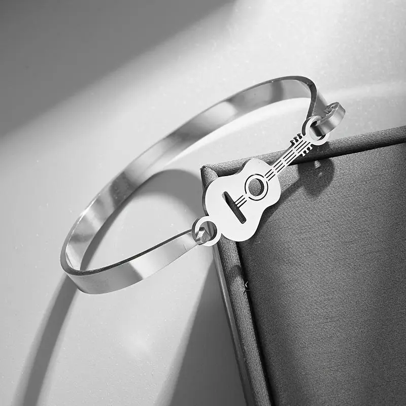100% Stainless Steel Guitar Pick Charm Bracelet for Men-Women, Trendy Music Festival Jewelry Gift, Bracelets & Bangles, 100% Stainless Steel Bracelets & Bangles