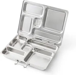 Classic Stainless Steel Bento Box with 5 Compartments.