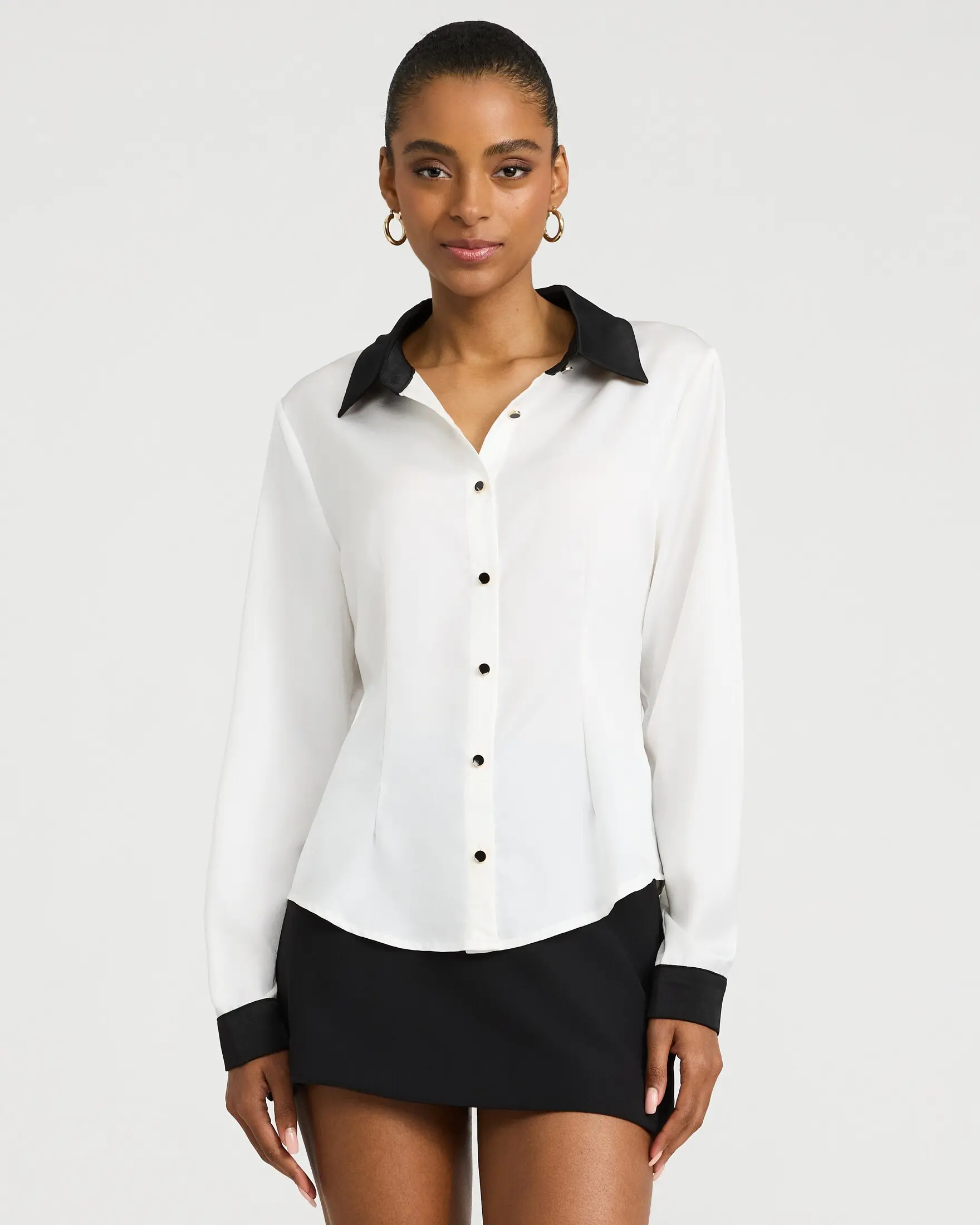Express Satin Color Block Shirt