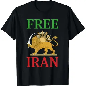 Heartbeat Freedom Love with Lion T-Shirt Featuring Free Iran Symbol Flag