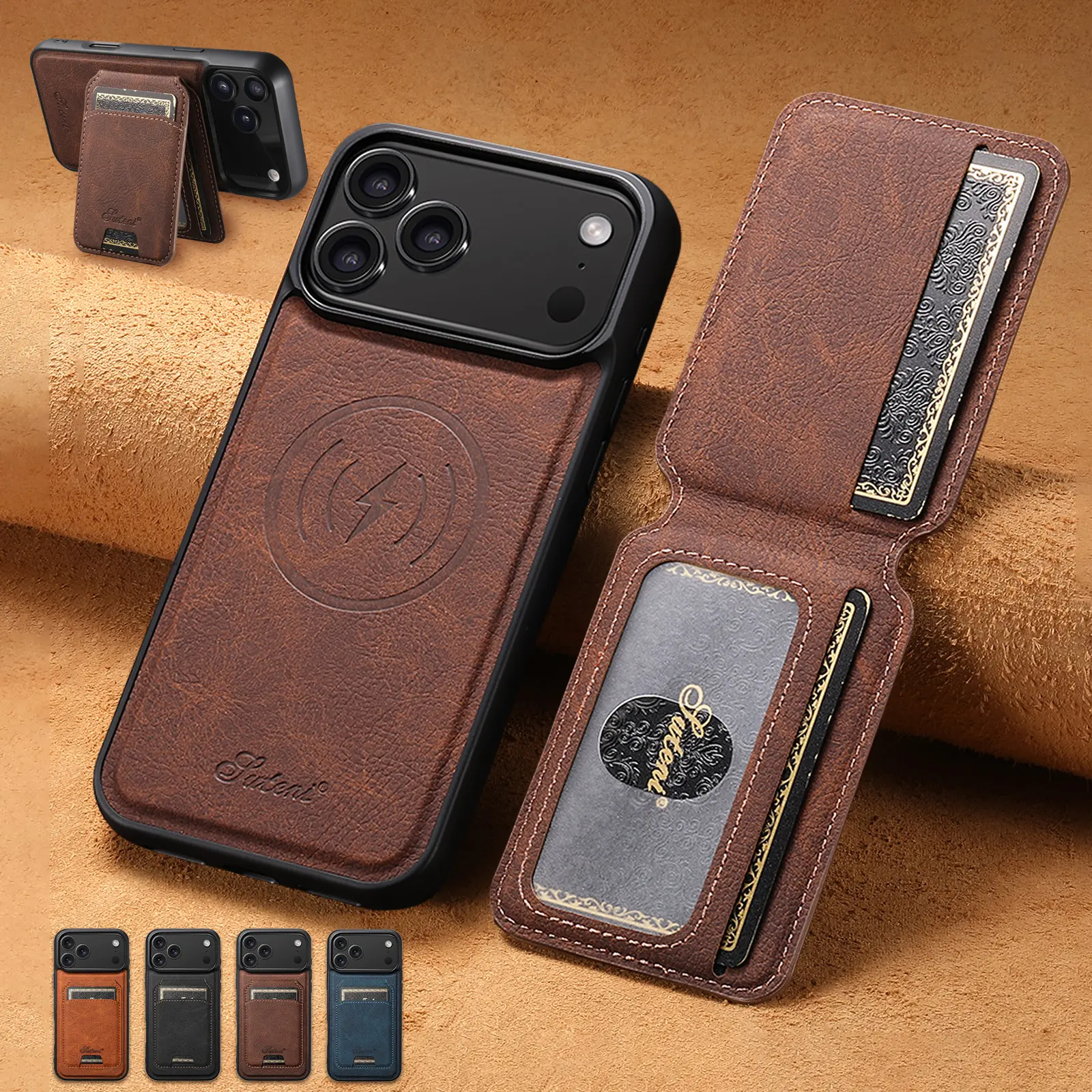 ROTUNOE 2-in-1 Magnetic Leather MagSafe Fit Phone Case for iPhone 17 Pro Max/17 Air/16/15/14/13/12 Pro Max - Card Holder, Flip Stand, Detachable Pouch, Durable PU Casing, Shockproof Protection, Wireless Charge On, Smartphone Phone Accessories, Cellphone