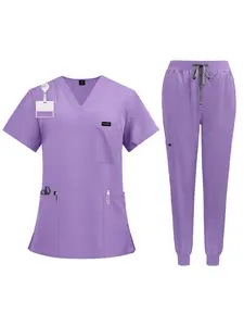 Summer Unisex Pet Hospital Pet Grooming Short Sleeve Nurse Uniform Plain Work Wear Work Set